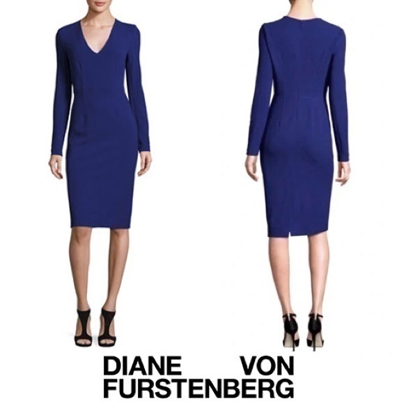 Diane von Furstenberg NWT Milena Blue Sheath Long Sleeve Knee Length Dress S (4) - Picture 1 of 12